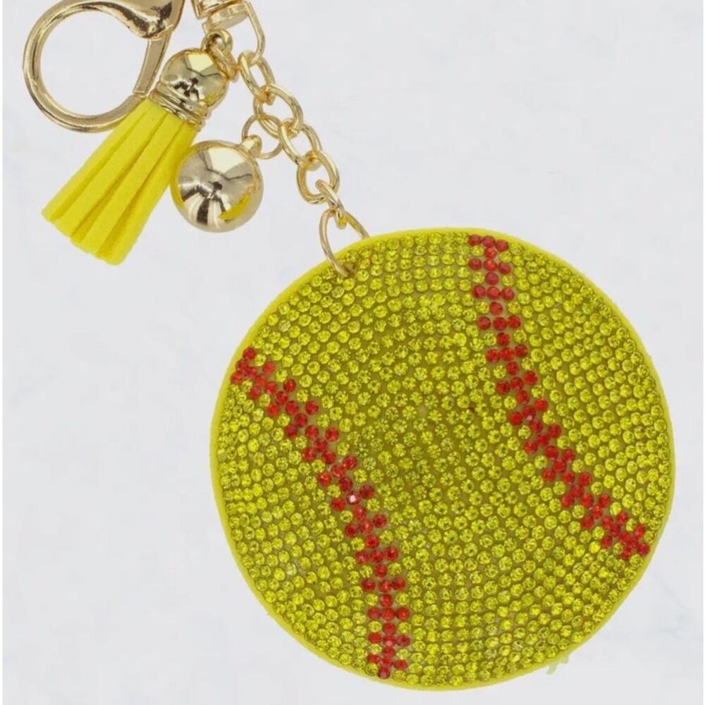 Rhinestone Softball Keyring